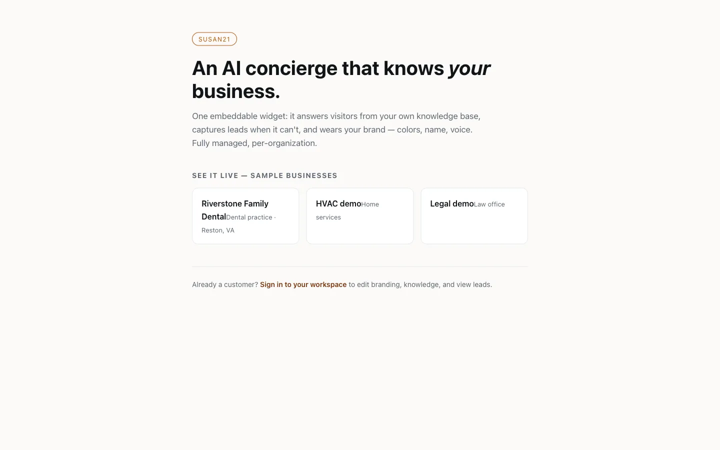 Susan 21 AI Concierge screenshot 2